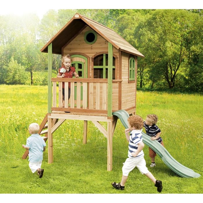 Axi Laura Maison Enfant Avec Toboggan Vert Aire De Jeux Pour Lexterieur En Marron Vert Maisonnette Cabane De Jeu En Bois