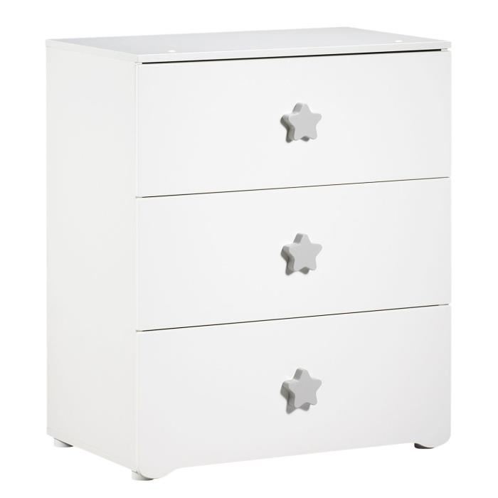 Commode A Langer Babyprice Basic 3 Tiroirs Blanche Boutons Etoiles Grises