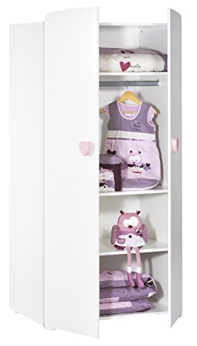BABY PRICE New Basic Armoire Chambre Bebe 2 Portes - Boutons C?ur Rose