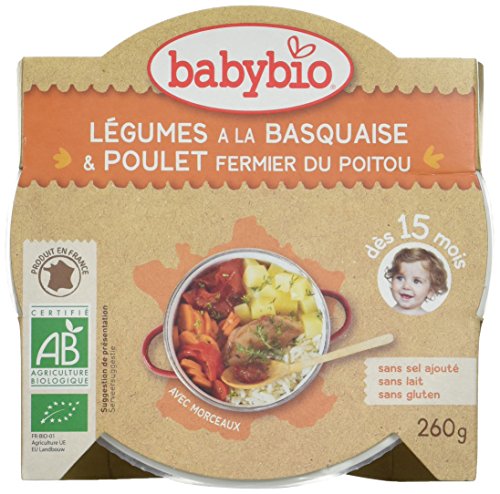 Babybio Repas Midi Assiette Legumes A La Basquaise Poulet Riz +15m Bio 260g