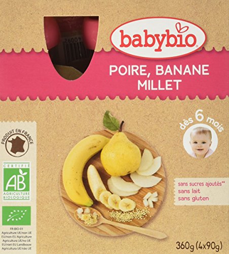 Babybio - Gourde Poire Banane Millet - Bio - 4x90g - Des 6 Mois