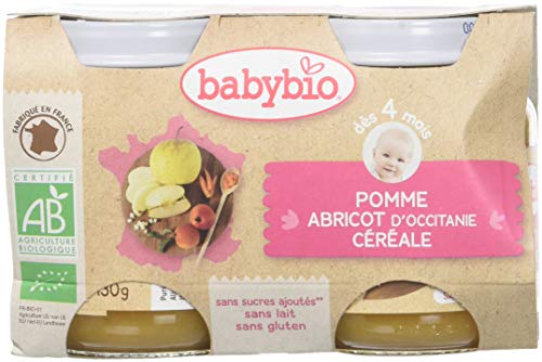 Babybio - Petit Pot Bebe Pomme Abricot Cereale - Bio - 2x130g - Des 4 Mois