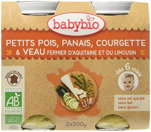 Babybio Menu du Jour Pots Petits Pois Panais Courgette Veau des 6 mois 2 x 200g
