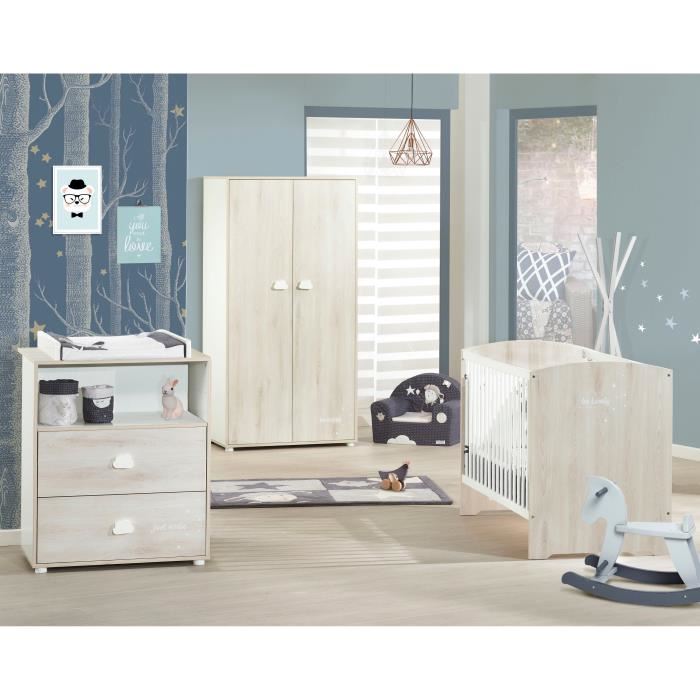 BABYPRICE Armoire Chambre Bebe Smile Hetre Cendre 2 Portes