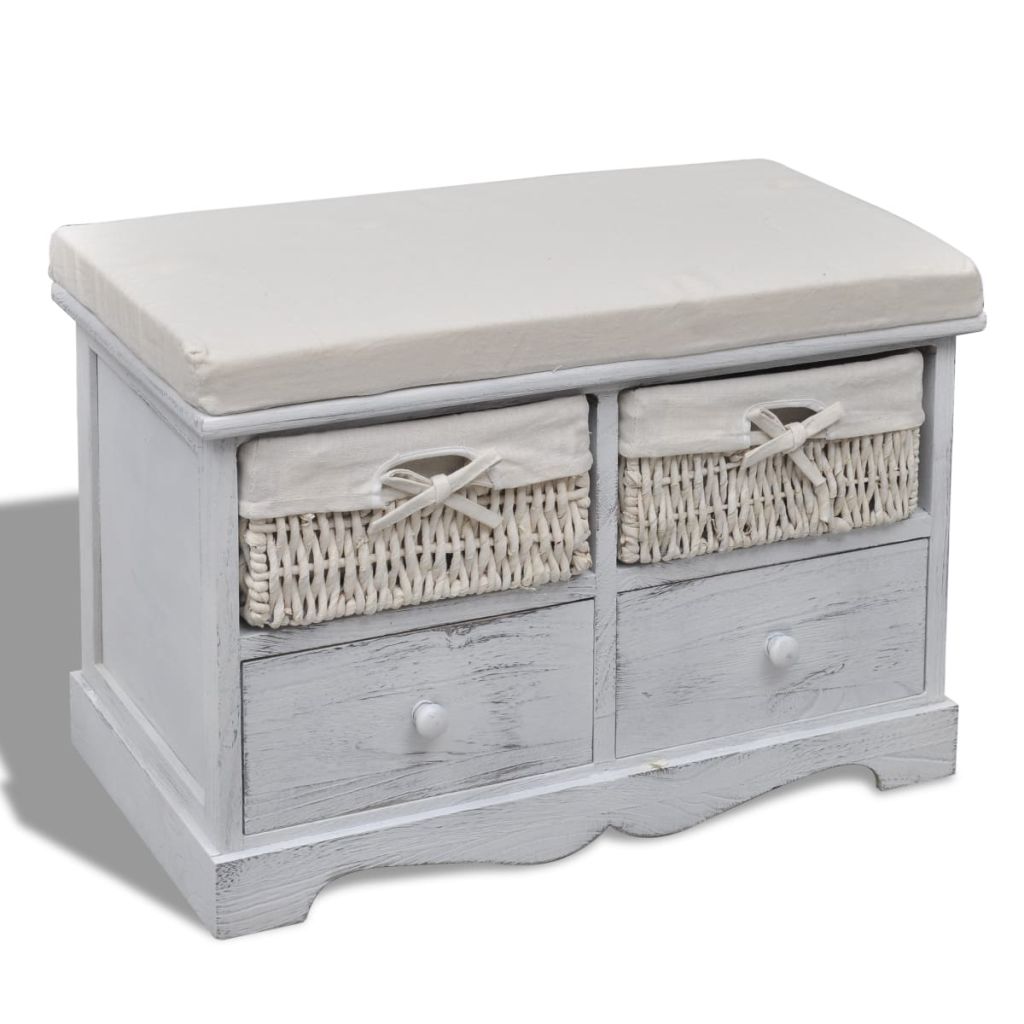 Banc De Rangement - Vidaxl - Blanc - Bois - 62x33x42 Cm - 2 Paniers - 2 Tiroirs
