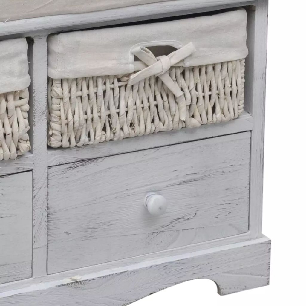 Banc De Rangement - Vidaxl - Blanc - Bois - 62x33x42 Cm - 2 Paniers - 2 Tiroirs