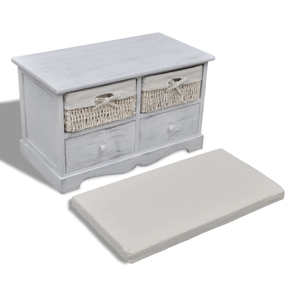 Banc De Rangement - Vidaxl - Blanc - Bois - 62x33x42 Cm - 2 Paniers - 2 Tiroirs