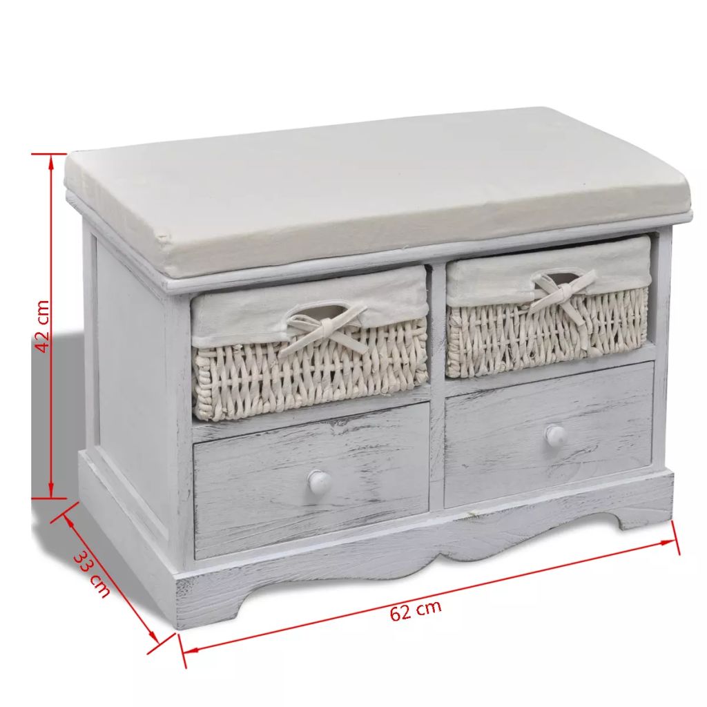 Banc De Rangement - Vidaxl - Blanc - Bois - 62x33x42 Cm - 2 Paniers - 2 Tiroirs