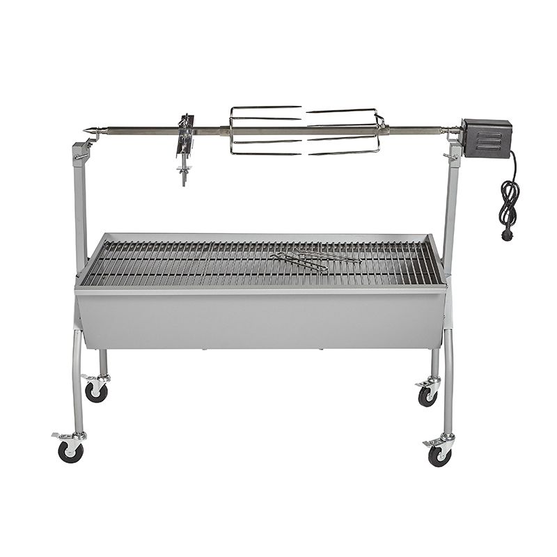 Barbecue A Charbon - Rôtissoire - Tourne Broche Xxlsilver Style - Surface De Cuisson : 110 X 47 Cm - Gris