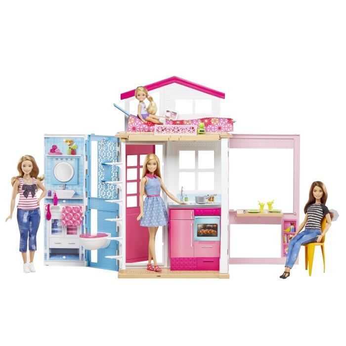 Barbie Maison A 2 Etages Et 4 Pieces Avec Accessoires - Poupee Incluse