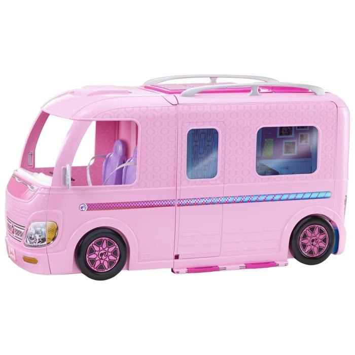 Barbie Camping-car Transformable 2-en-1 Avec 2 Hamacs, Piscine Et Accessoires - 60 Cm
