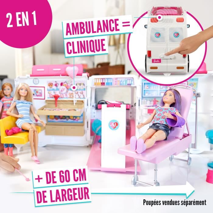 Barbie Vehicule Medical 2 En 1 Transformable En Hopital Sons Et Lumieres Des 3 Ans 20 Accessoires