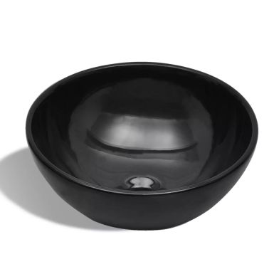 vidaXL Bassin devier rond ceramique Noir pour salle de bain