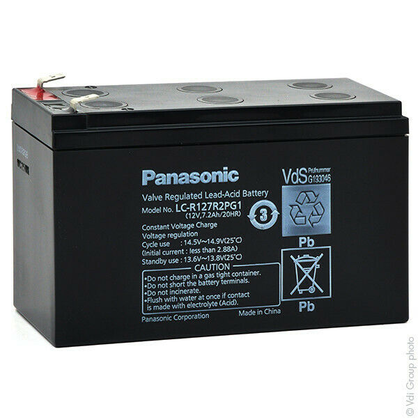 PANASONIC Batterie plomb AGM PANASONIC LC-R127R2PG1 12V 7.2Ah F6.35