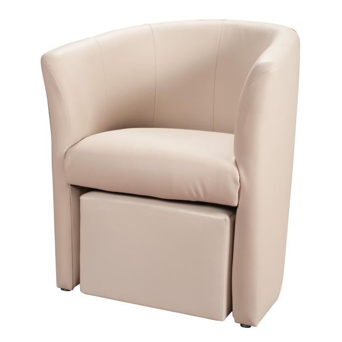 Baya Fauteuil Cabriolet Pouf Simili Ivoire L 65 X P 57 Cm