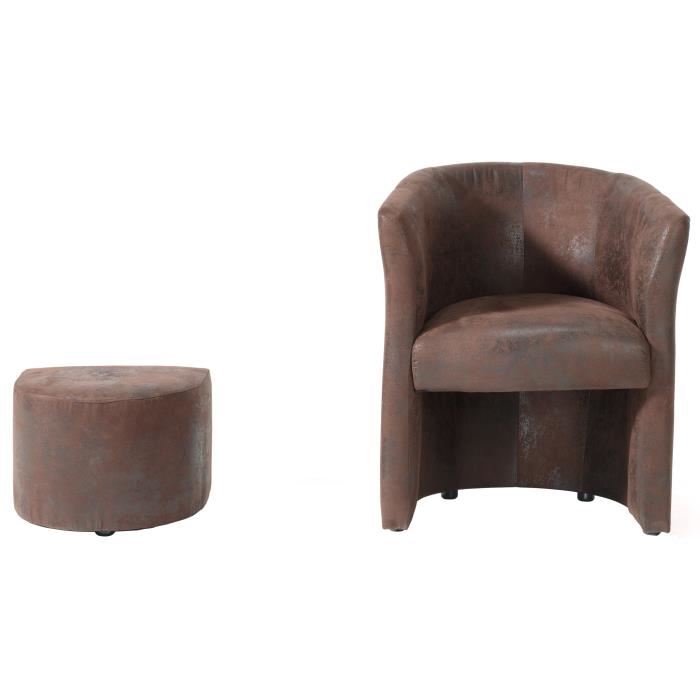Baya Fauteuil Cabriolet Pouf Tissu Marron Vieilli L 65 X P 57 Cm