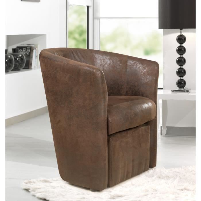 Baya Fauteuil Cabriolet Pouf Tissu Marron Vieilli L 65 X P 57 Cm