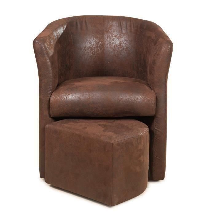 Baya Fauteuil Cabriolet Pouf Tissu Marron Vieilli L 65 X P 57 Cm