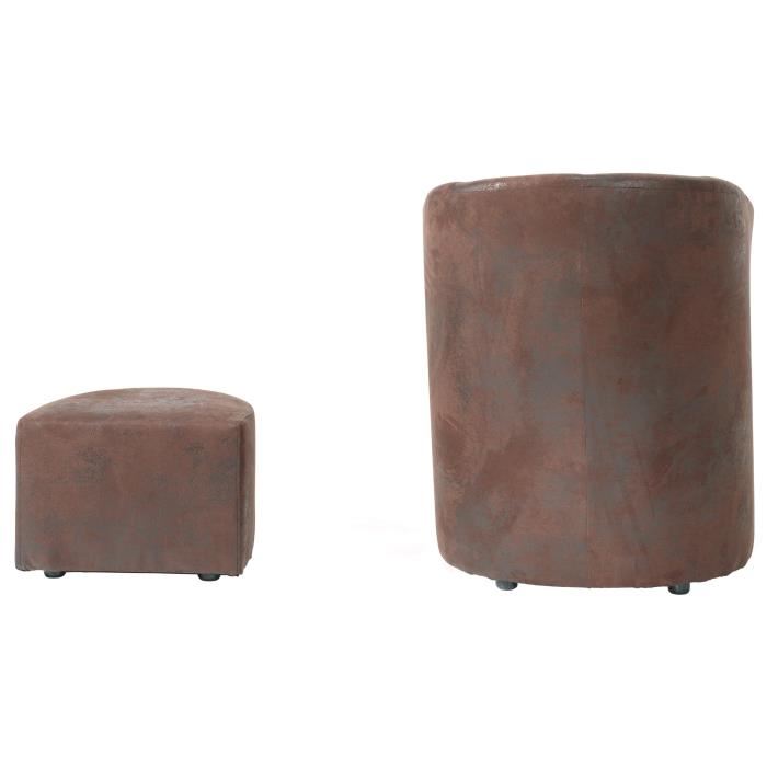 Baya Fauteuil Cabriolet Pouf Tissu Marron Vieilli L 65 X P 57 Cm