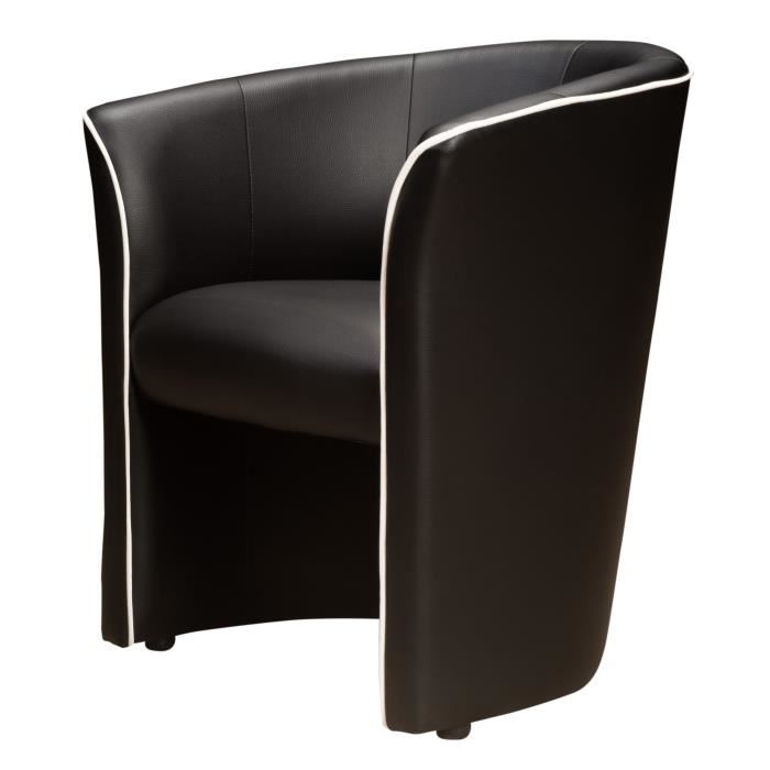 Baya Fauteuil Cabriolet Simili Noir Et Passepoil Blanc L 65 X P 57 Cm