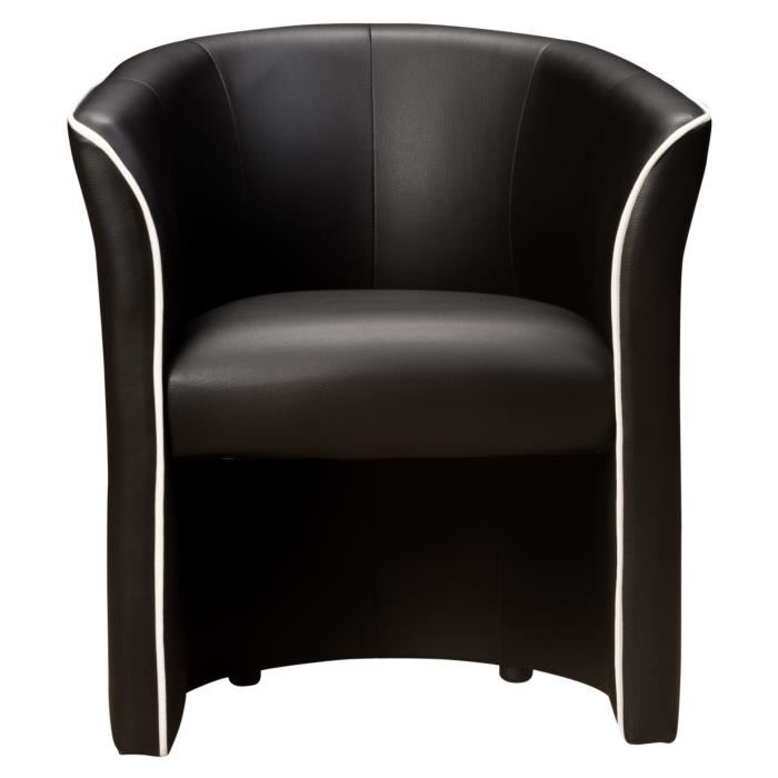 Baya Fauteuil Cabriolet Simili Noir Et Passepoil Blanc L 65 X P 57 Cm