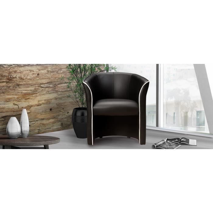 Baya Fauteuil Cabriolet Simili Noir Et Passepoil Blanc L 65 X P 57 Cm