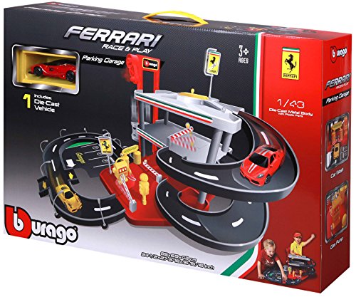 BBURAGO Garage Ferrari RacePlay 3 niveaux avec 1 vehicule inclus a lechelle 143eme