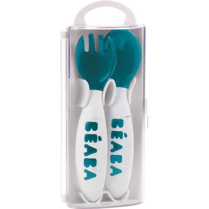 Set De 2 Couverts Ergonomiques 2eme Age Beaba Windy Blue Cuillere Et Fourchette Bleu 8 Mois Bebe