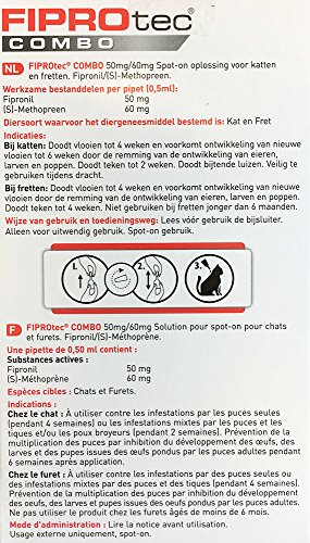 Beaphar Fiprotec Combo Pipettes Puces Tiques Et Poux Broyeurs Chats Et Furets (1kg) 0,5ml X 3 Unites