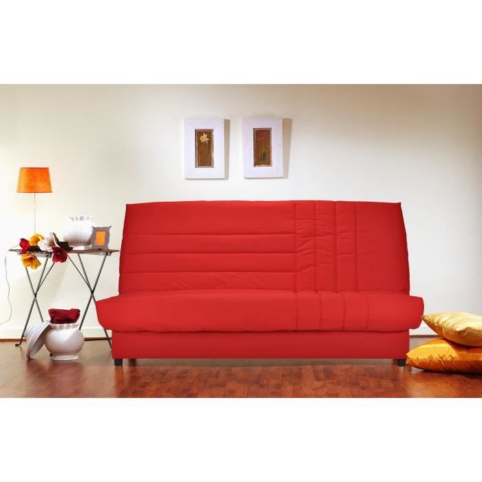 BEIJA Banquette clic-clac 3 places - Tissu rouge - Style contemporain - L 192 x P 95 cm