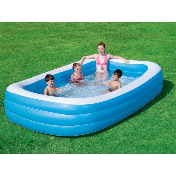 Piscine Gonflable Familiale Rectangulaire Bleu Deluxe 305 X 183 X 056 M