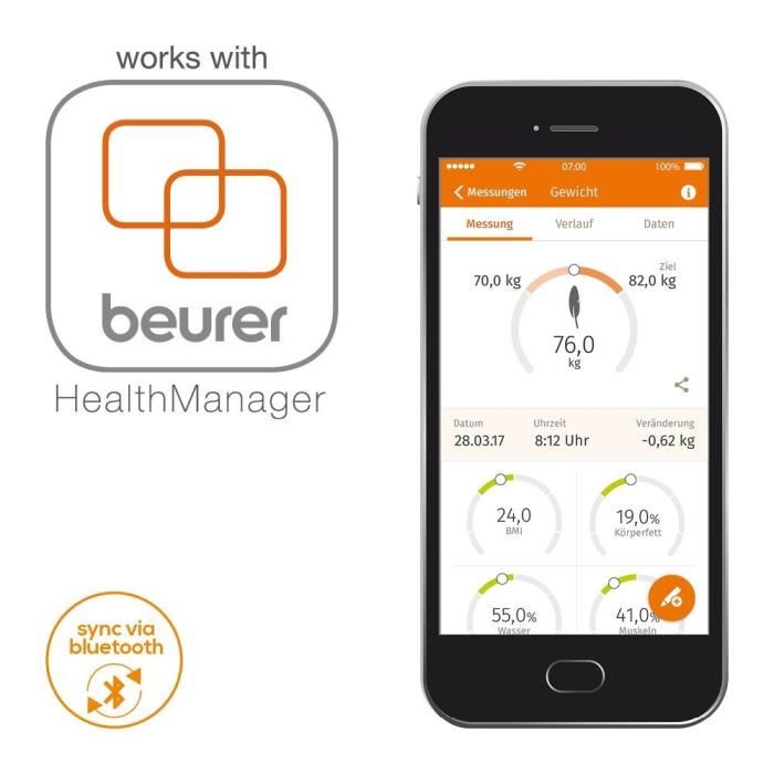 Beurer Impedancemetre Connecte Via Bluetooth Gris/blanc