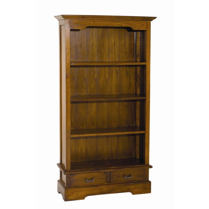 Macabane Bibliotheque 2 Tiroirs En Mindi Marron 98x180x34cm