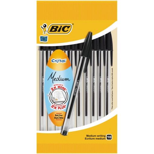 Stylo Bille Bic Cristala® Original Noir Pointe Moyenne X10