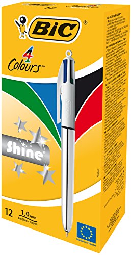 Stylo Bille - Bic - Shine - 4 Couleurs - Retractable - Rechargeable - Pointe Moyenne 1mm