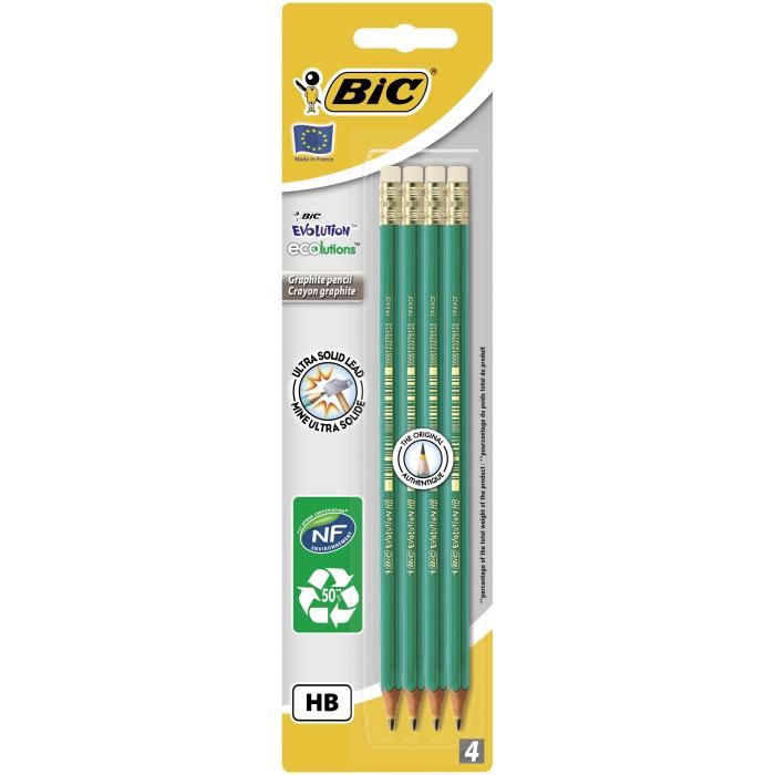 Bic® - Crayon Graphite Hb Ecolution Evolution® Embout Gomme X4