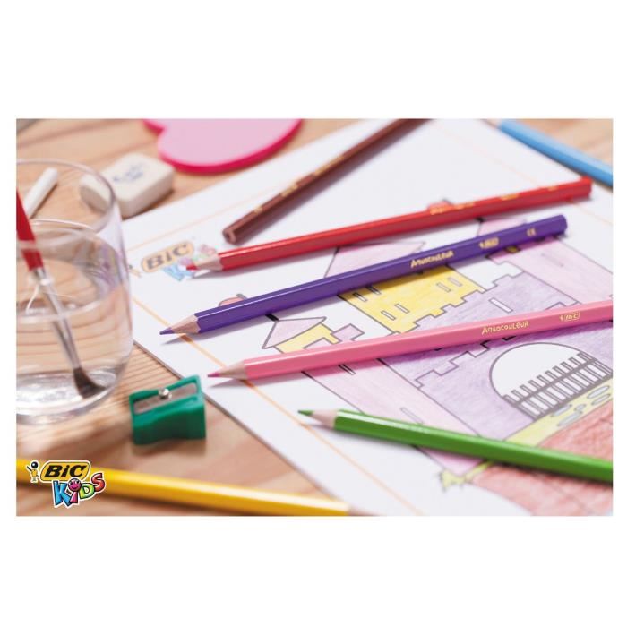 Bic Kids Aquacouleur Crayons De Couleur Aquarellables Pour Effet Peinture - Coloris Assortis, Etui Carton De 12