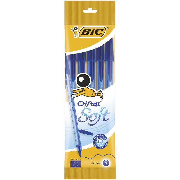 BIC Stylo bille cristal soft bleu x5