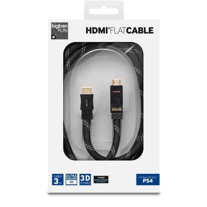 Cable Hdmi Plat Bigben - Noir - 3m - 4k - Ethernet - Double Blindage