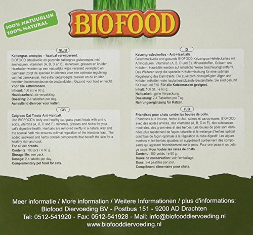 Biofood Chat Comprimes Anti Boules De Poils 100 Pieces
