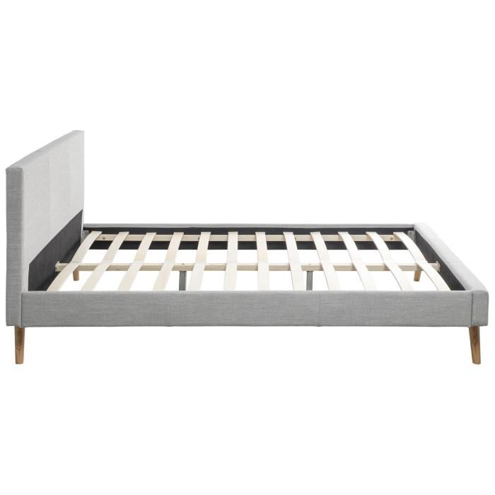 Bjorn Lit Adulte Scandinave Tissu Gris Clair Sommier Et Tete De Lit L 160 X L 200 Cm