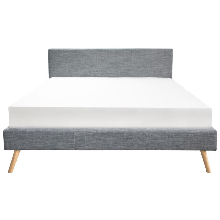 BJORN Lit adulte scandinave tissu gris fonce + sommier et tete de lit - l 160 x L 200 cm