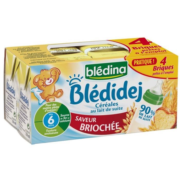 BLEDINA Bledidej Briques de cereales au lait de suite Saveur brioche - 4x250 ml - Des 6 mois