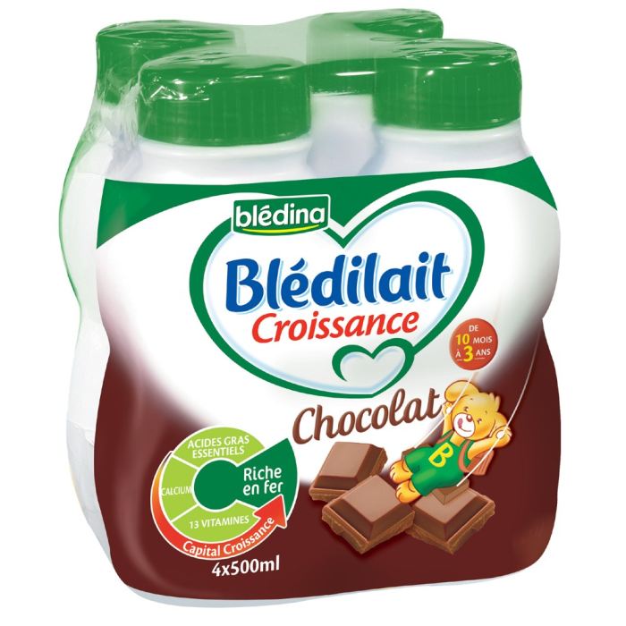 Bledina Bledilait Croissance Chocolat 3eme Age 4x500 Ml De 10 Mois A 3 Ans
