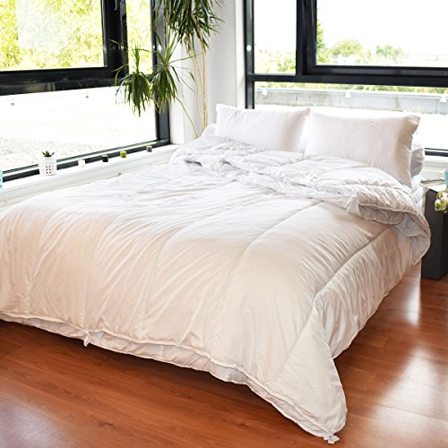 Couette Microfibre - 260 X 240 Cm - Bleu Calin - 4 Saisons - 410 G/m² - Blanc