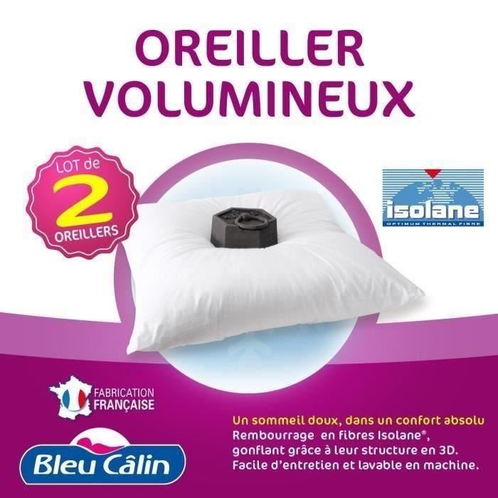Lot De 2 Oreillers Volumineux Gonflant 60x60cm Bleu Calin