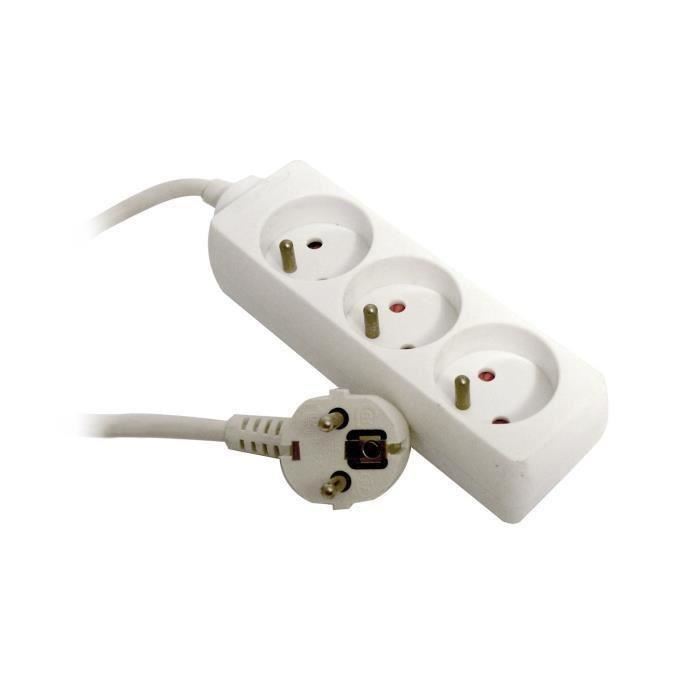 Multiprise Zenitech 3 Prises Blanche Cable 1m