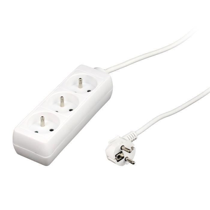Multiprise Zenitech 3 Prises Blanche Cable 1m