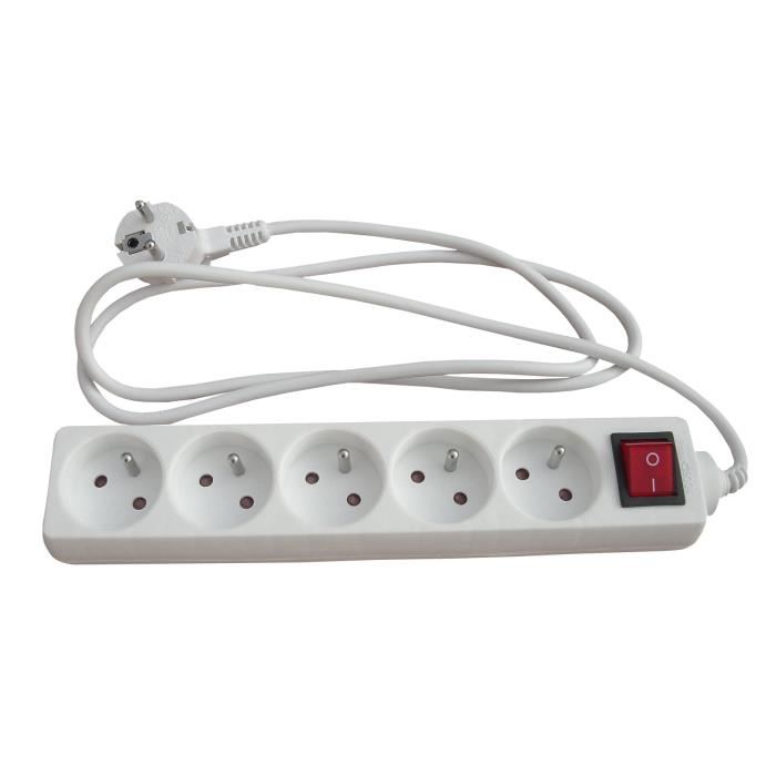 Bloc Multiprise Zenitech 5 Prises 16a Avec Interrupteur - Blanc