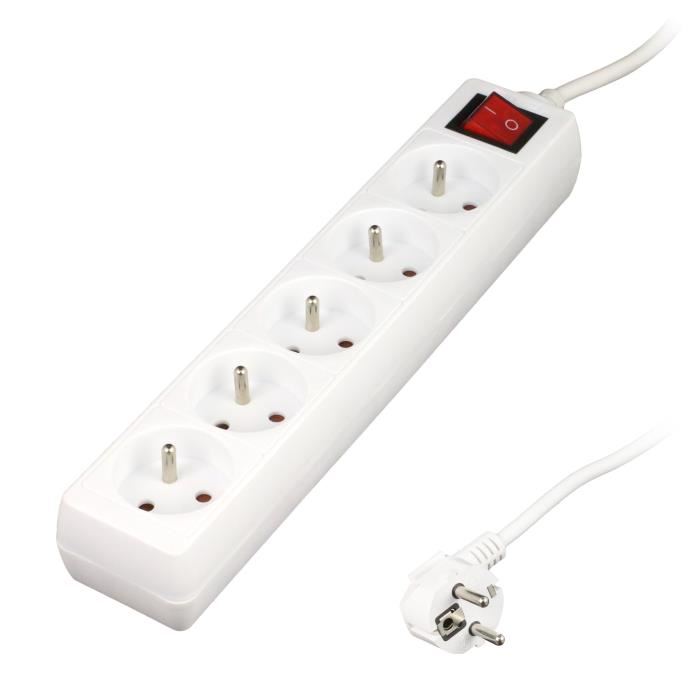 Bloc Multiprise Zenitech 5 Prises 16a Avec Interrupteur - Blanc
